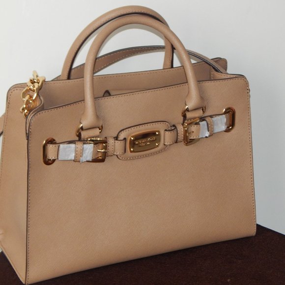 NWT MICHAEL KORS HAMILTON LEATHER EW KHAKI CHAIN SATCHEL CROSSBODY HANDBAG - Picture 3 of 8